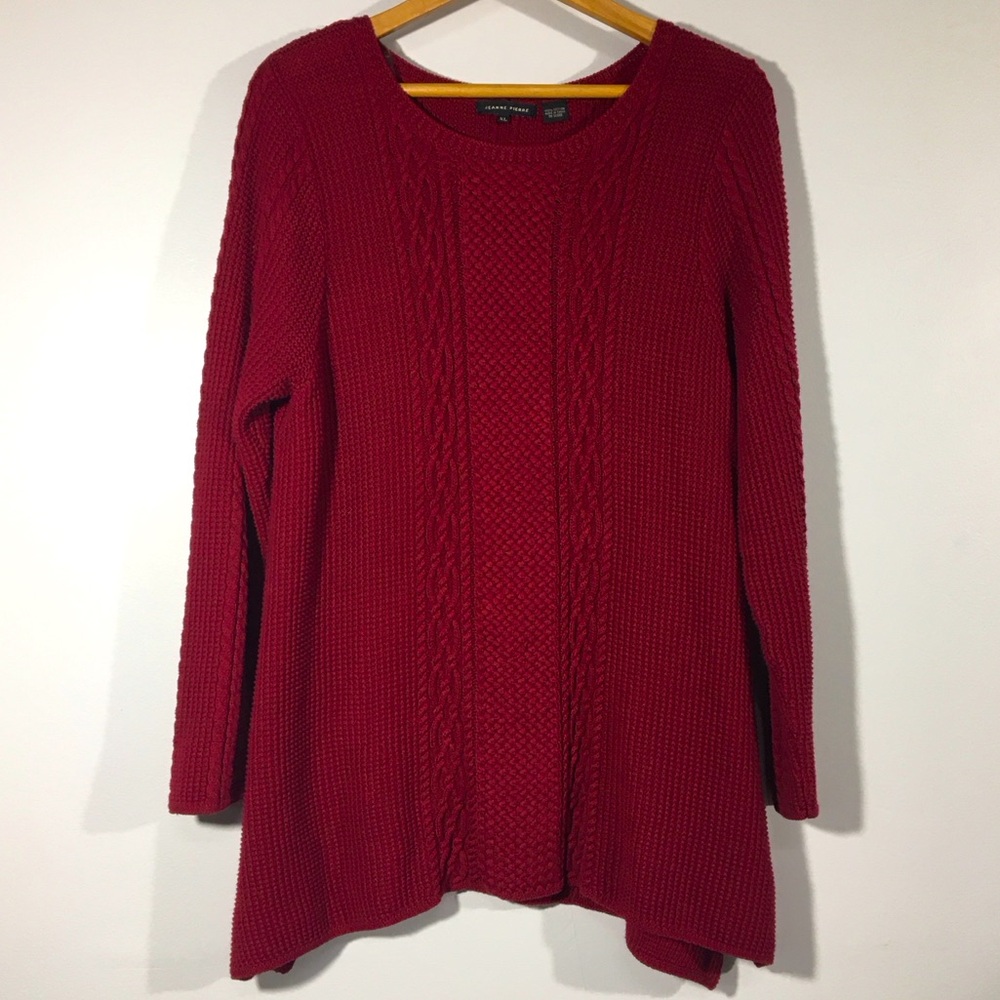 Jeanne Pierre Asymmetrical Hem Cable Knit Tunic Sweater‎